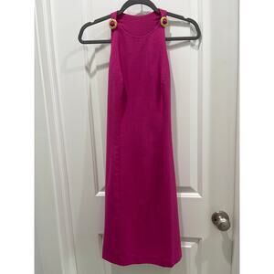 Glam Regency Sleeveless Hot Pink Mini Dress Gold Strap 80’s Barbie Details Sz 4